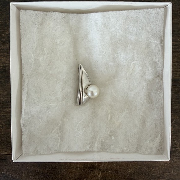 Estate Jewelry - Sterling Silver 925 Pearl Necklace Pendant Dangle Mid Century Modern MCM